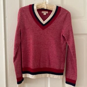 Brooks brothers preppy fleece red sweater v-neck with stripes